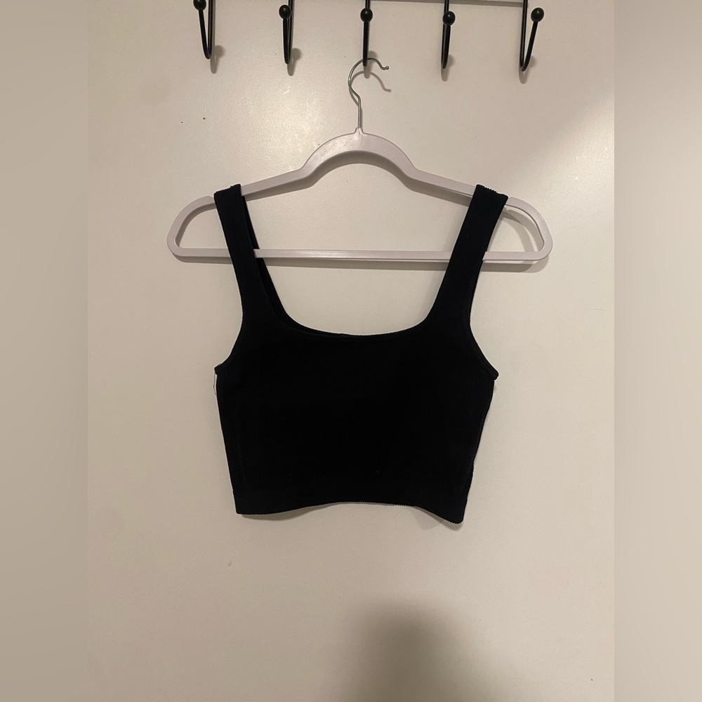 Zara Black Square Neck Crop Tank - M/L